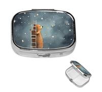 Bear Building A Ladder Pill Case Portable Square Pill Box 2 Compartment Pill Organizer Cute Travel Pill Container Vitamin Organizer for Purse Pocket Travel Gift