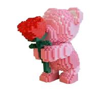 Bear Building Blocks Figure for Valentine's Day, Bouquet Bear Building Blocks, DIY 3D Puzzle Bears Micro Buildings Block with Rose, Collectible Display Model Gifts for Couple Home Desktop Decor