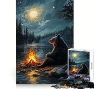 Bear by Campfire Under Starry Night Adult Jigsaw Puzzles1000 Pieces Mind Exercise Cozy Relaxation Exact Cut (38x52cm)