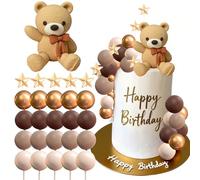 Bear Cake Decoration, 26 Pcs Beige Brown Balls Cake Decoration, Luxury Baby Shower, Topper Boho Cake, Bear Baby Shower Party Supplies Teddy Bear (26, Light Brown Coffee)