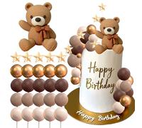 Bear Cake Decoration, 26pcs Beige Brown Balls Cake Decoration, Luxury Baby Shower, Topper Boho Cake, Bear Baby Shower Party Supplies Teddy Bear (Dark Brown Coffee)
