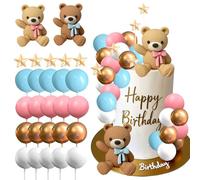 Bear Cake Decoration, 26pcs Beige Brown Balls Cake Decoration, Luxury Baby Shower, Topper Boho Cake, Bear Baby Shower Party Supplies Teddy Bear (22, Pink Blue)