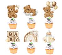 Bear Cake Topper, Baby Shower Cupcake Toppers, Cute Brown Bear Cupcakes Decorations, Gender Reveal Cake Toppers, 24-Piece Cake Decor Set