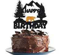 Bear cake topper birthday party decoration photo supplies black glitter bear haunt happy birthday cake decoration