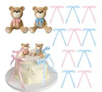 Bear Cake Toppers Bow Cake Decorations for Baby Shower Gender Reveal Birthday Party Supplies (Blue Pink)