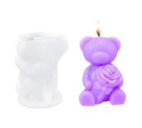 Bear Candle Mould, 3D Rose Teddy Bear Silicone Moulds Valentine's Day Resin Mold for Candle Making Handmade Soap Aromatherapy Fondant Cake Decoration