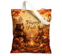 Bear Canvas Tote Bag, Fanciful Rustic Deer Rabbit Fall Orange Shopping Bag 13x15 Inch, Orange, 13x15 Inch