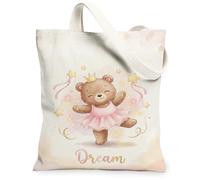 Bear Canvas Tote Bag for Women, Playful Fanciful Royal Stars N/a Peach Washable Reusable Small Tote Bag Ideas for Family Friends Colleagues Reading Loves 13x15 Inch