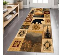 Bear Carpet Runner 60x120cm, Retro Cabin Rustic Runner Rug for Entryway, Country Bear Lodge Long Narrow Rug, Washable Non-Slip Carpet for Kitchen Hallway Laundry