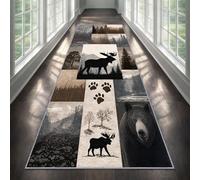 Bear Carpet Runner 60x240cm, Rustic Patchwork Runner Rug for Hallway, Woodland Bear Moose Long Carpet, Soft Machine Washable Rug for High Traffic Areas in Home
