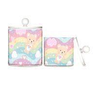 Bear Cartoon Clear Plastic bins for storage with lid Pantry Essentials Decorative small storage bins for Cotton Swabs,Cotton Pads,Floss Picks,Paper Clips,s 2 Pack