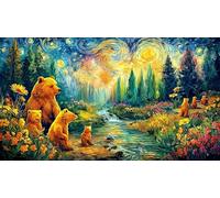 Bear-catching-fish-in-forest-stream Jigsaw Puzzles 1000Pc Educational Game Challenge Recycled Paper Impossible Hard Difficult for Adults and Kids Age 12 Years + 38x52/1000pcs