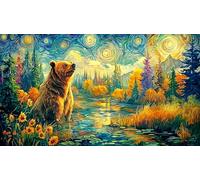 Bear-Catching-Fish-Under-Rainbow Jigsaw Puzzle 1000 Pieces Impossible Hard Difficult Educational Games for Adults Kids Great Gift Idea for Relaxation 38x52/1000pcs