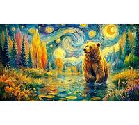 Bear-Catching-Fish-Under-Rainbow Puzzle Game 1000 Pieces Jigsaw Puzzles Impossible Hard Difficult Challenging Recycled Paper for Adults and Kids Age 12 Years Up 38x52/1000pcs