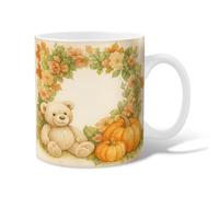 Bear Ceramic Coffee Mug, Fall Fanciful Pumpkins Flowers Fall Orange Novelty Tea Cup with Handle Gift for Friends Family Co-Worker Lovers Eldership Senior 11 Oz
