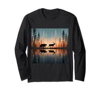Bear Chasing Elk Lake Reflection On Lake Long Sleeve T-Shirt