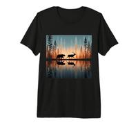 Bear Chasing Elk Lake Reflection On Lake Premium T-Shirt