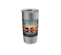 Bear Chasing Elk Lake Reflection On Lake Stainless Steel Insulated Tumbler