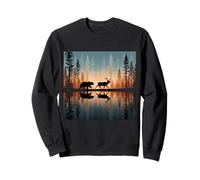Bear Chasing Elk Lake Reflection On Lake Sweatshirt
