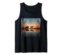 Bear Chasing Elk Lake Reflection On Lake Tank Top