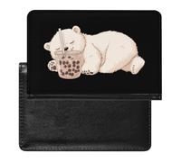 Bear Chilling with Milk Tea Trendy Passport Holder Credit Card Cover Travel Essentials Wallet
