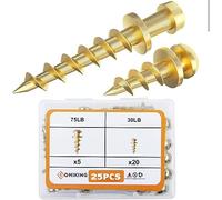 Bear Claw Hanger Screws Hanger Gold - 30lb&75lb Picture Hooks - 4-in-1 Hanging Screws for D-Rings, Sawtooth, Wire and Keyholes - Mounts in Drywall and Wood Studs (30&75lbs-25pcs)
