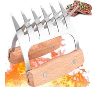Bear Claws Meat Shredder, Stainless Steel Bear Claws Pulled Pork Meat Shredder Shredding Forks BBQ Claws, Not Easy to Corrode,High Temperature Resistance (Wooden Handle)