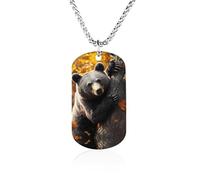 Bear Climbing on A Tree Funny Photo Necklace for Men Women Memorial Necklaces Printed Picture Pendant Jewelry