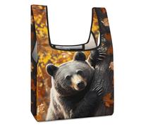Bear Climbing on A Tree Reusable Grocery Bags Shopping Large Capacity Washable Foldable Tote Bag Fits in Pocket