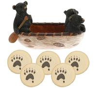 Bear Coasters Set Resin Black Bear Style Cup Holder Set Versatile Adorable Bear Figurine Paddling Cup Holder for Living Room Dining Room Home Decor 19x7.5x12.5cm
