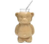Bear Coffee Cup with Straw - Cute Clear Glass Tumbler 320ml | Sustainable Drinking Glass for Home, Office & Travel, Kawaii Bear Shaped Milk Tea Coffee Cup for Cafe Office Bar