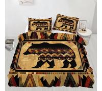 Bear Comforter Cover Set Double Size Native American Tribal Bedding Set Rustic Nature Landscape Bedding Duvet Cover Set Bedspread Cover 3Pcs