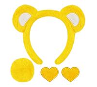 Bear Costume Headband - 4 Piece Plush Unisex Outfit Accessory | Cloth Headband 20x17cm Brooch 5.5x5.5cm Tail 7cm 70g, Photo Props for New Year Daily Indoor Outdoor Holiday Birthday Home