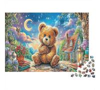Bear Crossing 1000pc Jigsaw Puzzle for Puzzle Enthusiasts Sturdy Recycled Paper Teddy Bear Moon Cottage Home Decor Wall Art Gift for Friends VaCation Indoor Jigsaw 38x26cm/1000pcs