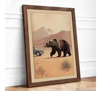 Bear Crossing Desert Vintage Framed Wall Art Print A1 (84.1×59.4cm) Walnut, Wall Decor for Living Room, Bedroom, Office & Home, Ready to Hang, Art Gift