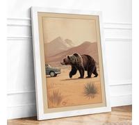 Bear Crossing Desert Vintage Framed Wall Art Print A1 White