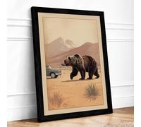 Bear Crossing Desert Vintage Framed Wall Art Print A2 (59.4×42cm) Black, Wall Decor for Living Room, Bedroom, Office & Home, Ready to Hang, Art Gift