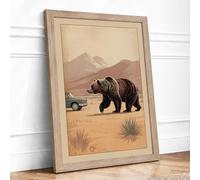 Bear Crossing Desert Vintage Framed Wall Art Print A3 Oak