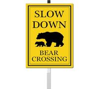 Bear Crossing Sign With Stakes Slow Down Sign For Neighborhoods Reflective Rustproof Aluminium Yard Garden Stake Caution Sign Wild Lawn Walkway Decorations Animal Signs 8X12 IN