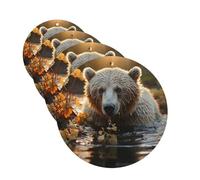 Bear Crossing The River 4 Pcs Car Air Freshener Lavender Hanging Scented Cards Automotive Scented Hanging Sheets Round Shape For Car Home Office Closet Bathroom