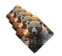 Bear Crossing The River 4 Pcs Car Air Freshener Lavender Hanging Scented Cards Automotive Scented Hanging Sheets Square For Car Home Office Closet Bathroom