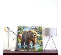 Bear Crossing The River Canvas Wall Art Square Bathroom Decor 16"X16" Wall Decor Pictures Farmhouse Modern Artwork Posters Prints For Bathroom Bedroom Decoration