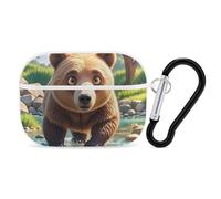 Bear Crossing The River Cartoon AirPod Pro Case, Anti Scratch Hard PC Cover with Keychain, AirPod Pro 2nd/1st Case Accessories for Women Men, White-Style