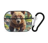 Bear Crossing The River Cartoon AirPod Pro Case, Anti Scratch Hard PC Cover with Keychain, AirPod Pro 2nd/1st Case Accessories for Women Men, Black-Style