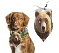 Bear Crossing The River Cartoon Dog Bandanas for Feeding Grooming, Triangle Pet Bibs Washable Pets Scarf for Cats & Dogs