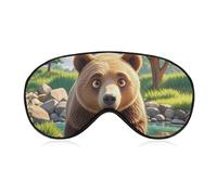 Bear Crossing The River Cartoon Eye Mask for Women & Men, Breathable & Adjustable Eye Cover, Ultra Soft Sleep Mask, Lightweight Travel Blindfold for Airplane, Nap, Night Sleeping
