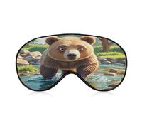 Bear Crossing The River Cartoon Eye Mask Sleep Mask for Side Sleeper Women Men Pressure-Free & Light Block-Out Blindfold Soft Comfortable Eye Covers Breathable Blindfold Adjustable