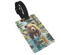 Bear Crossing the River Cartoon Luggage Tags for Suitcases, PVC Suitcase Tag with Secure Strap Suitcase Identifier with Privacy Name Card for Travel Bag Tags Personalized Baggage Tag for Women Men