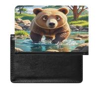 Bear Crossing The River Cartoon Passport Holder Passport Cover Protector Essentials with Credit Card Slots for Women Men