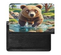 Bear Crossing The River Cartoon Passport Holder with Card Slots Portable Passport Cover Compact Waterproof Passports Protector